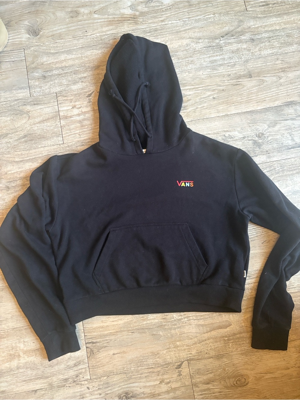Vans Black Cropped Hoodie with Small Rainbow Logo
